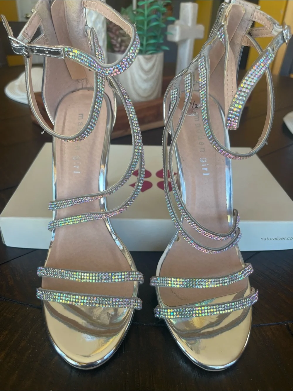 Madden Girl Silver Strappy High Heel Sandals - Size 7.5